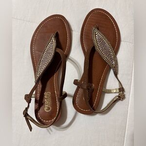 Carlos by Carlos Santana Brown Sandals with Beaded Design